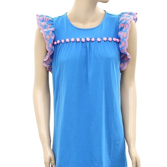 Lilly Pulitzer Ave Mini Dress Pom-Pom Eyelet Embroidered Blue Flare S NWD 279115 - Picture 6 of 9